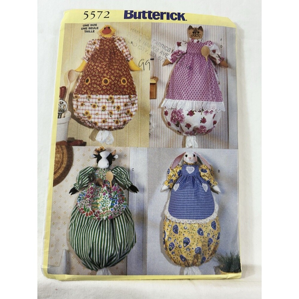 2001 Bag Holders Duck Cat Cow Rabbit Sewing Pattern Butterick 5572 New OOP